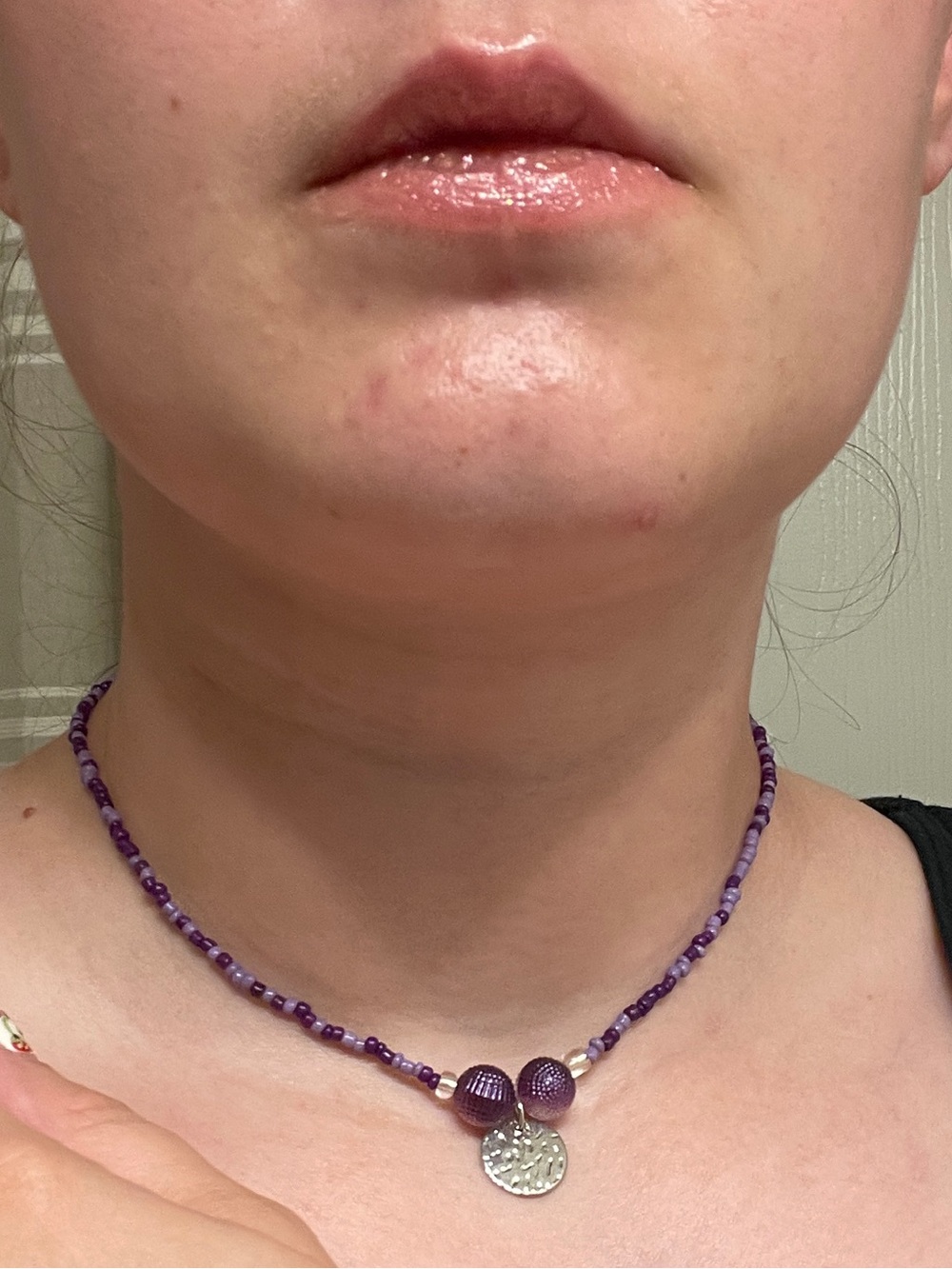 Handmade Purple Beaded Necklace with Silver Pendant